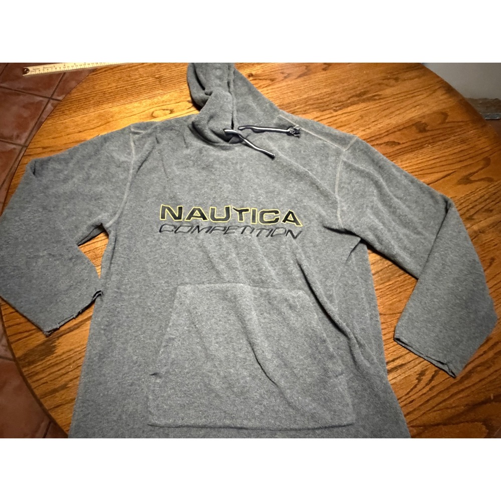 Vintage Nautica Competition Grey Fleece Hoodie Mens Large Embroidered Logo